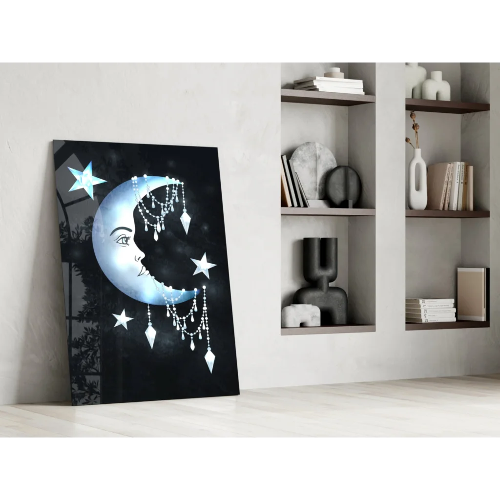 Celestial Moon Dreamcatcher Glass Wall Art with Stars
