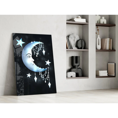 Celestial Moon Dreamcatcher Glass Wall Art with Stars