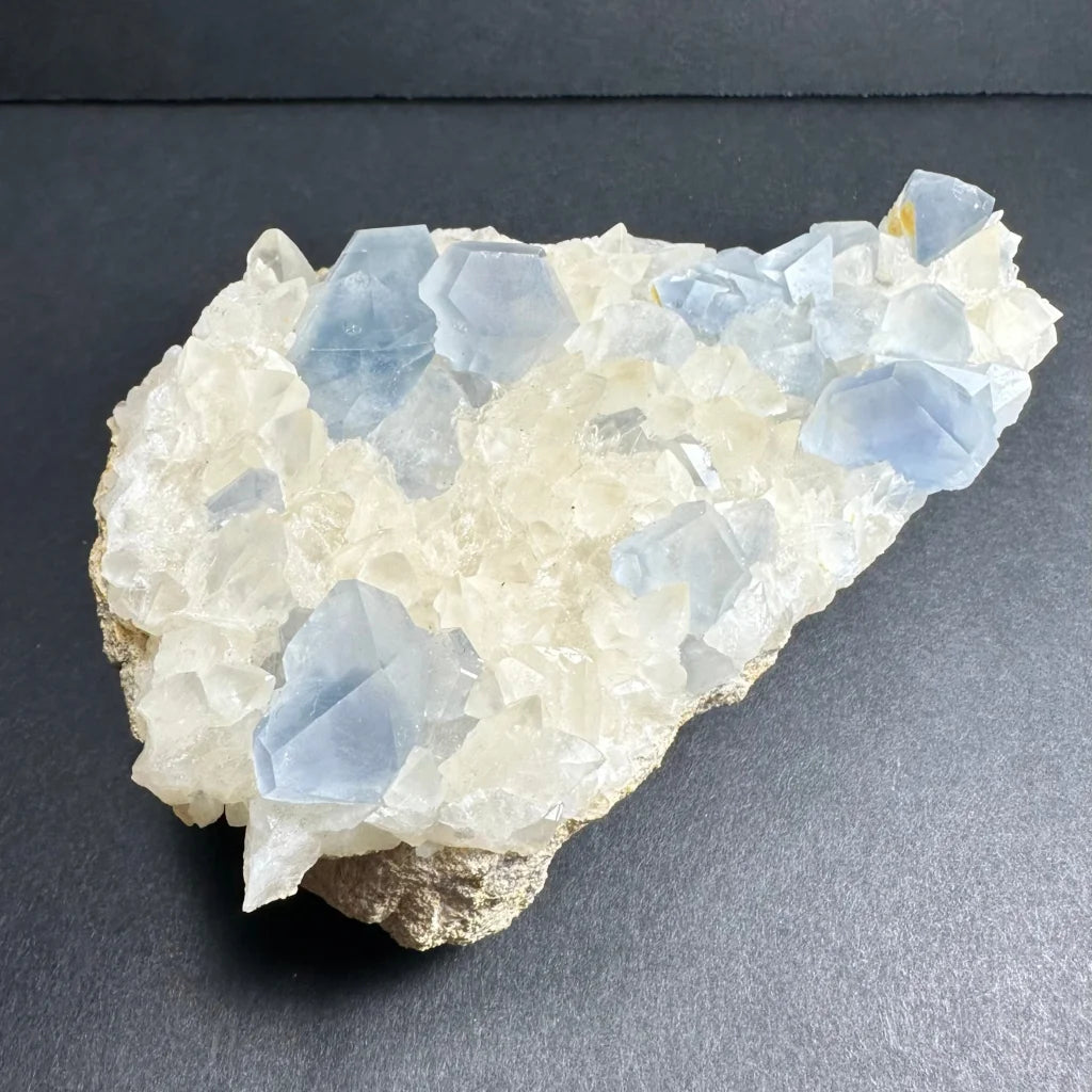 Vibrant celestite crystals with dogtooth calcite specimen