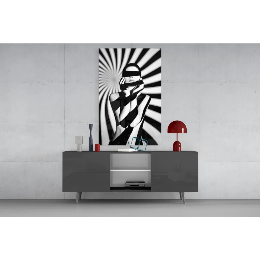 Stunning geometric striped wall art canvas print in black-and-white abstract style