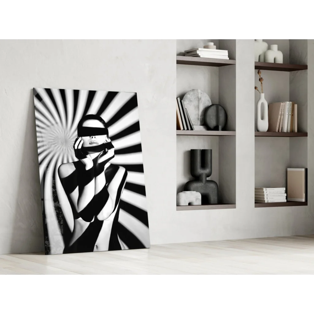 Stylized black-and-white striped figure on canvas wall art print