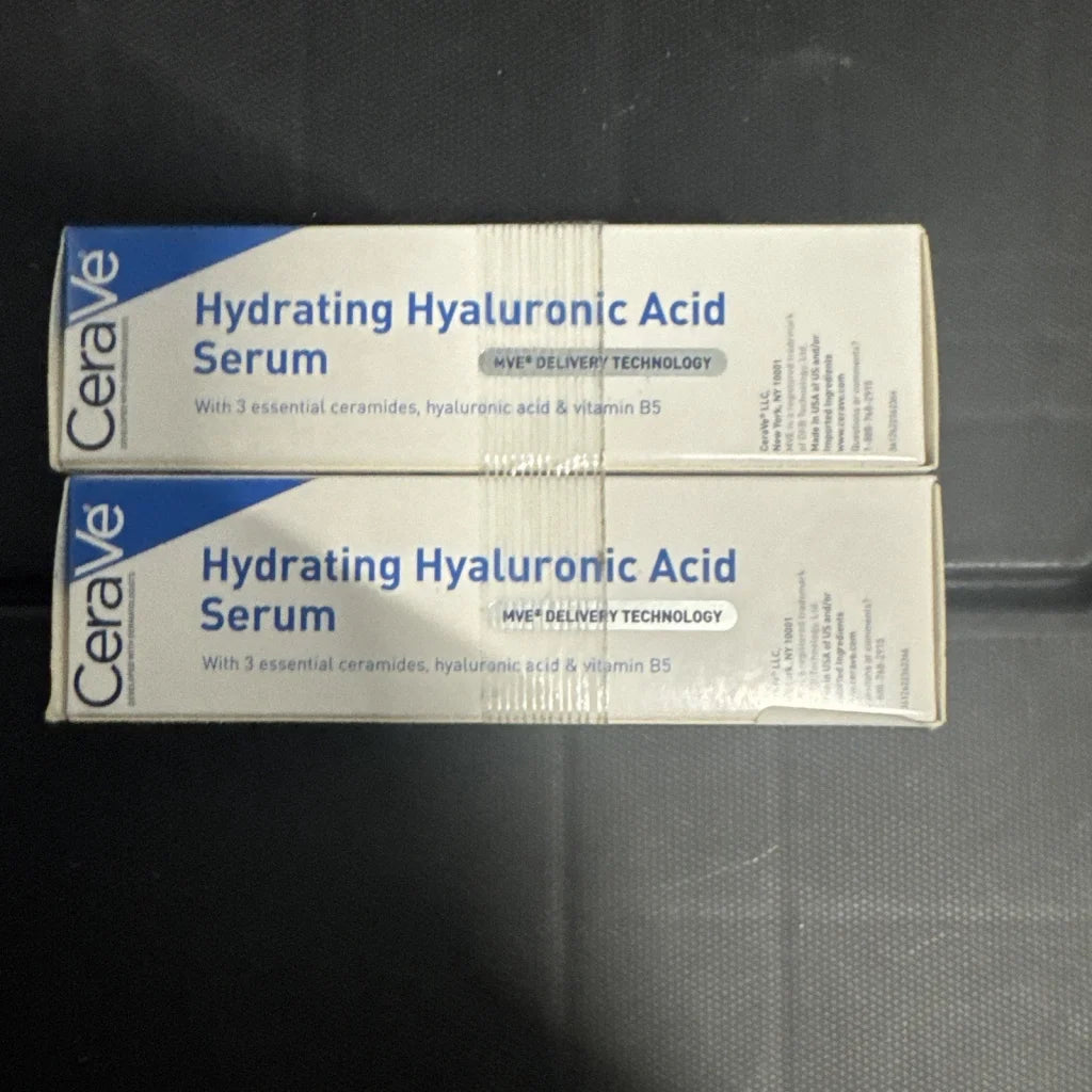 Two CeraVe hydrating hyaluronic acid face serum 1 oz boxes, sealed