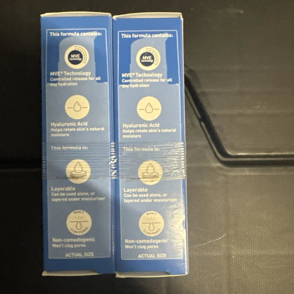 Two CeraVe Hydrating Hyaluronic Acid face serum boxes with hyaluronic acid ingredients