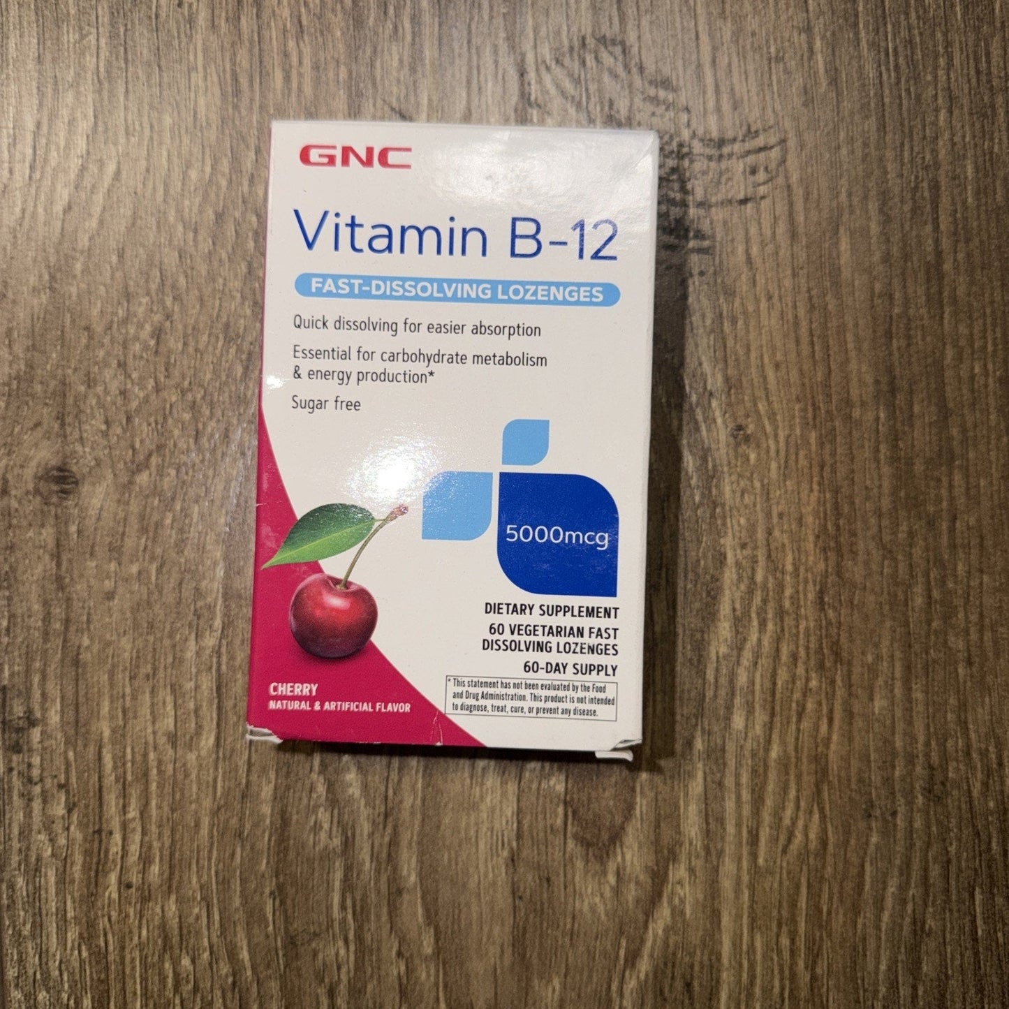 GNC Vitamin B-12 5000 mcg Lozenges, Cherry, 60 Count (Best By 3/2027)