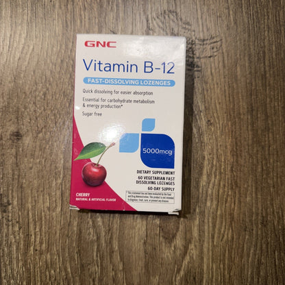 GNC Vitamin B-12 5000 mcg Lozenges, Cherry, 60 Count (Best By 3/2027)