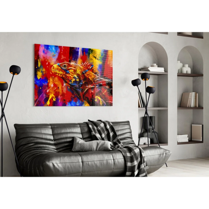 Vibrant colorful iguana abstract wall art on canvas