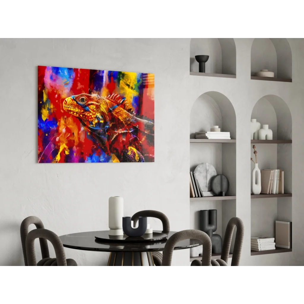 Vibrant abstract fiery iguana explosion canvas wall art