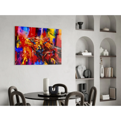 Vibrant abstract fiery iguana explosion canvas wall art