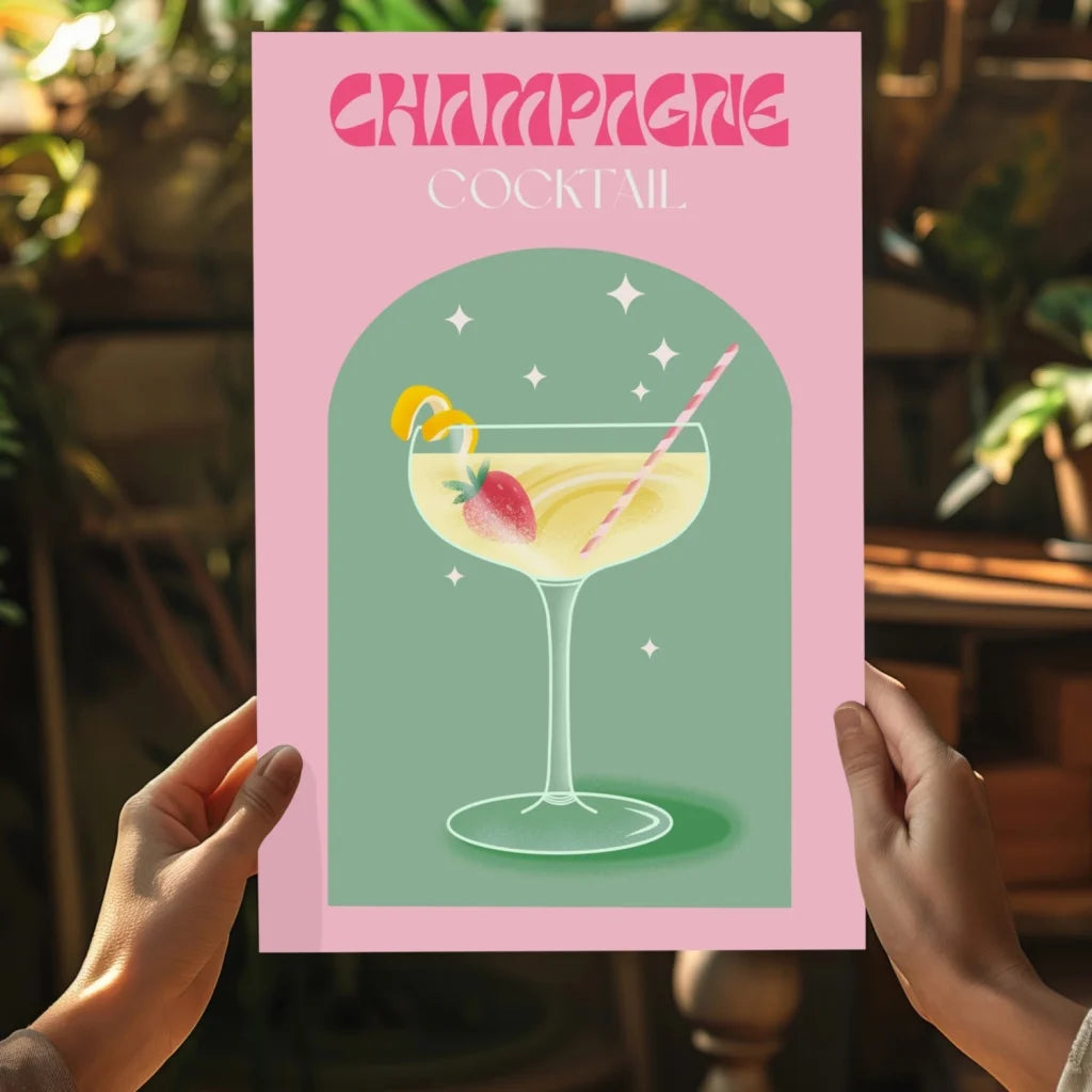 Pink framed champagne cocktail on insigne aluminum print