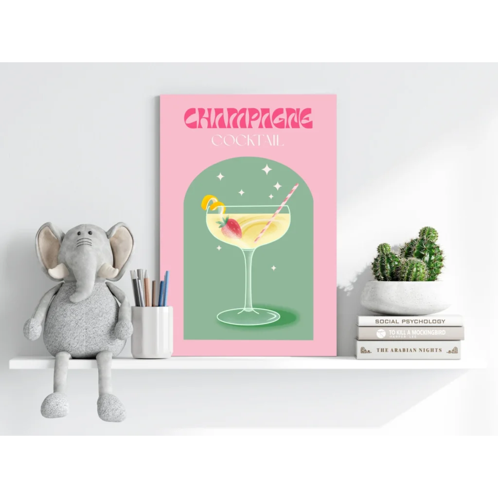 Pink champagne cocktail on 16x11 inch Insigne aluminum print