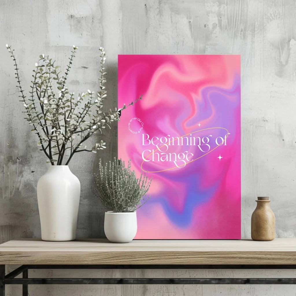 Vibrant pink purple galaxy insigne aluminum print with beginning of change text