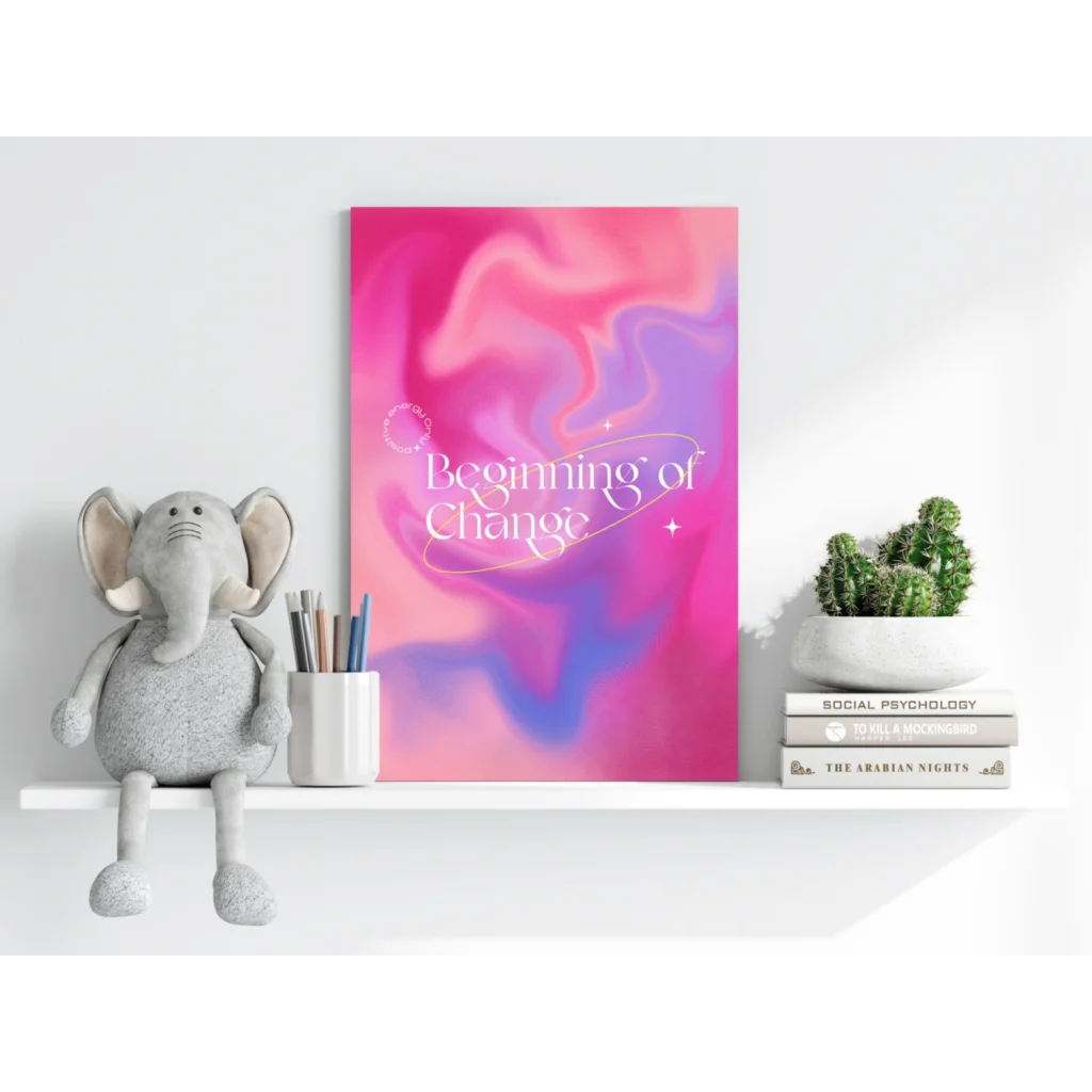Vibrant pink purple galaxy insigne aluminum print with beginning of change text