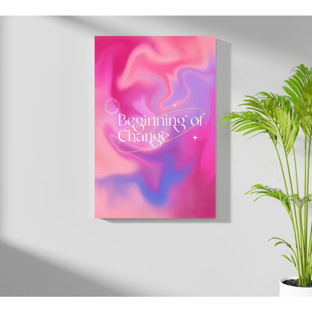 Vibrant pink purple galaxy insigne aluminum print with beginning of change script