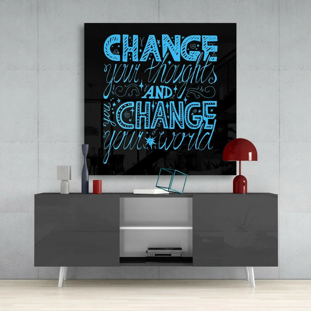 Glowing Blue Motivational Glass Wall Art Panel | Contemporary Home Wall Art | vintageantiquesgifts.com