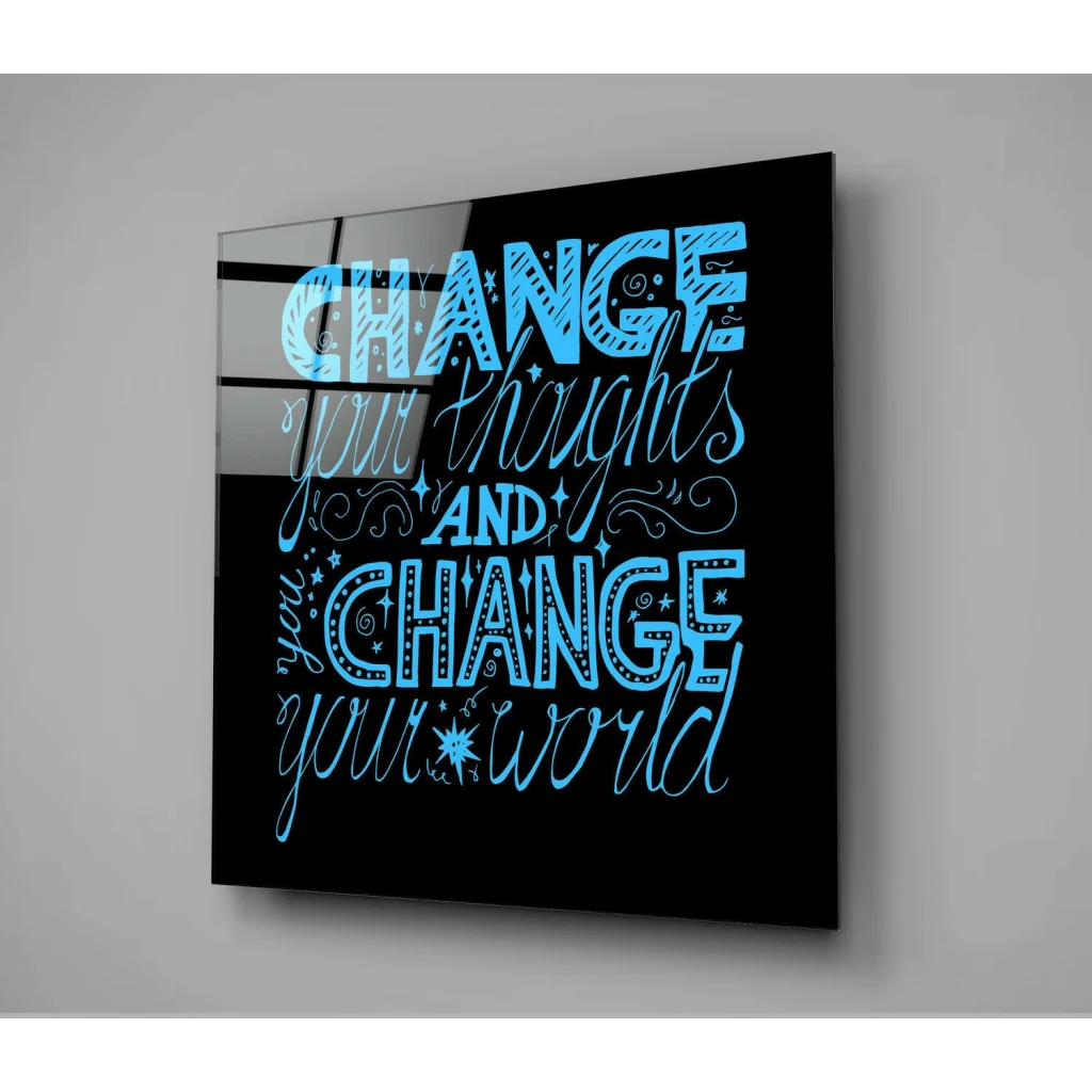 Glowing Blue Motivational Glass Wall Art Panel | Modern Wall Art Decor | vintageantiquesgifts.com