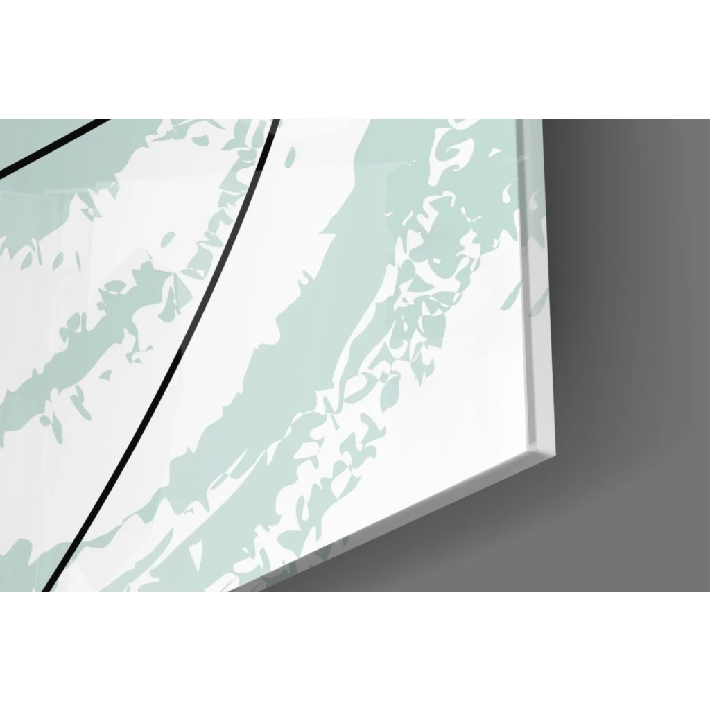 Sleek modern abstract wall art with mint green splatters in white frame