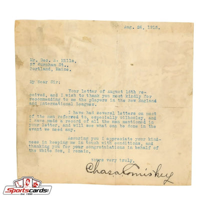 Charles Comiskey typed letter with JSA LOA to White Sox scout