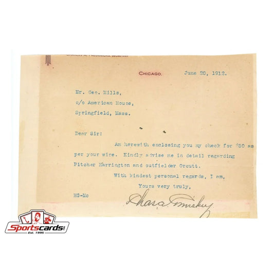 Vintage 1920s Charles Comiskey typed letter with JSA LOA