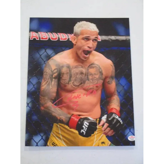 Autographed Charles Oliveria signed 8x10 photo with PAAS COA showcasing UFC fighter tattoos