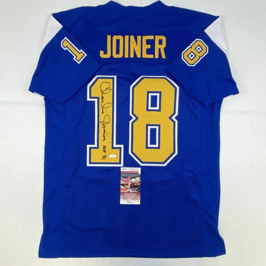 Autographed blue and gold professional sports league custom jersey for Charlie Joiner collectible