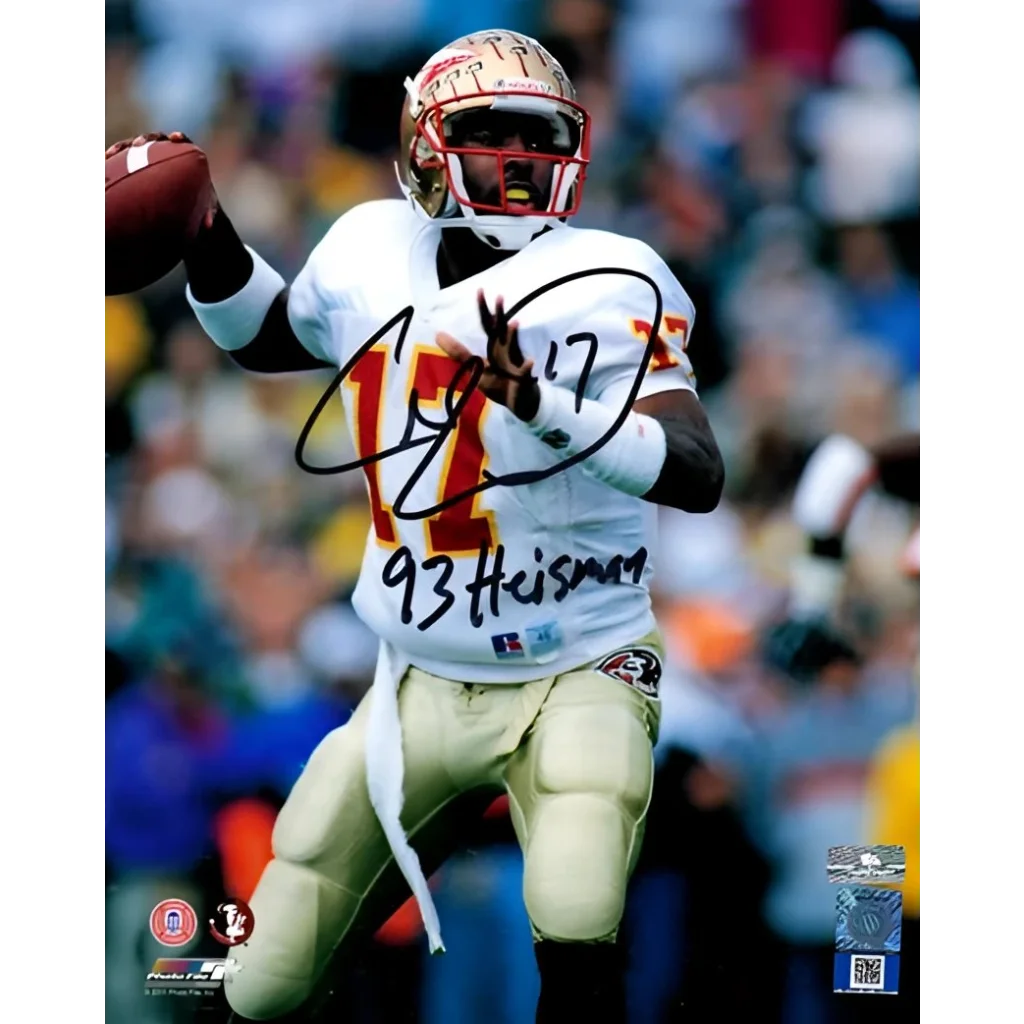 Autographed Charlie Ward Seminoles white jersey 8x10 photo