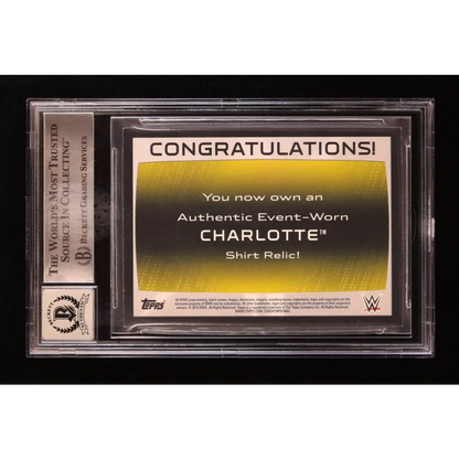 Charlotte Flair signed WWE card with event-worn shirt relic BGS graded
