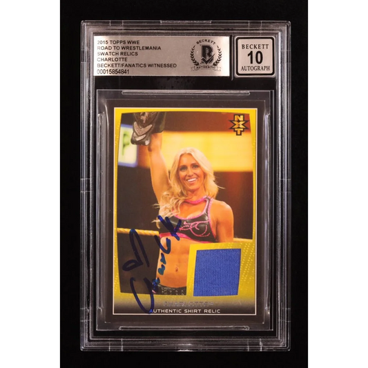 Charlotte Flair signed WWE card with authentic shirt relic, BGS graded and authenticated