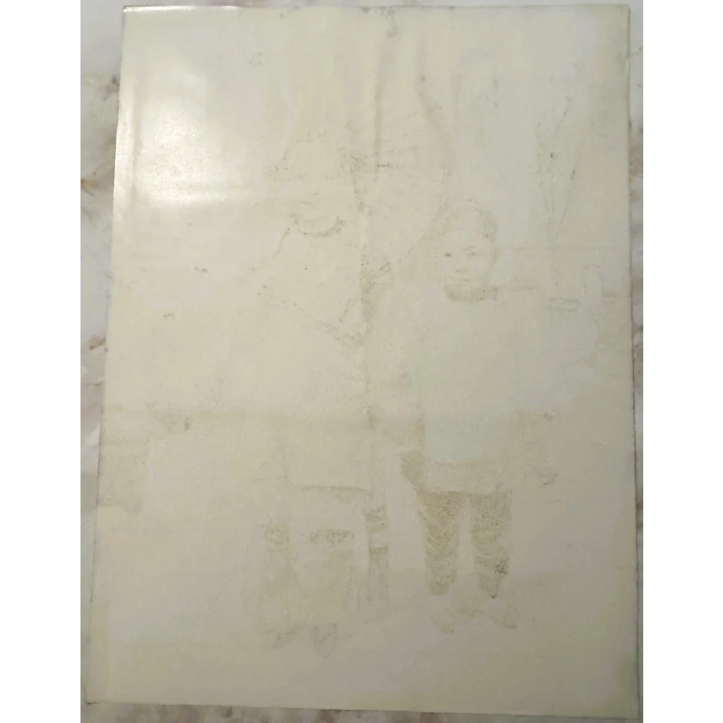 Worn rectangular white board with charming Chinese children print for 1920s nostalgia