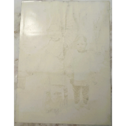 Worn rectangular white board with charming Chinese children print for 1920s nostalgia