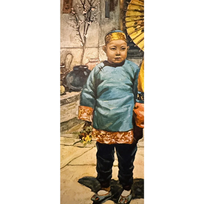 Vintage Chinese children print of a young boy in traditional clothing for nostalgic wall decor