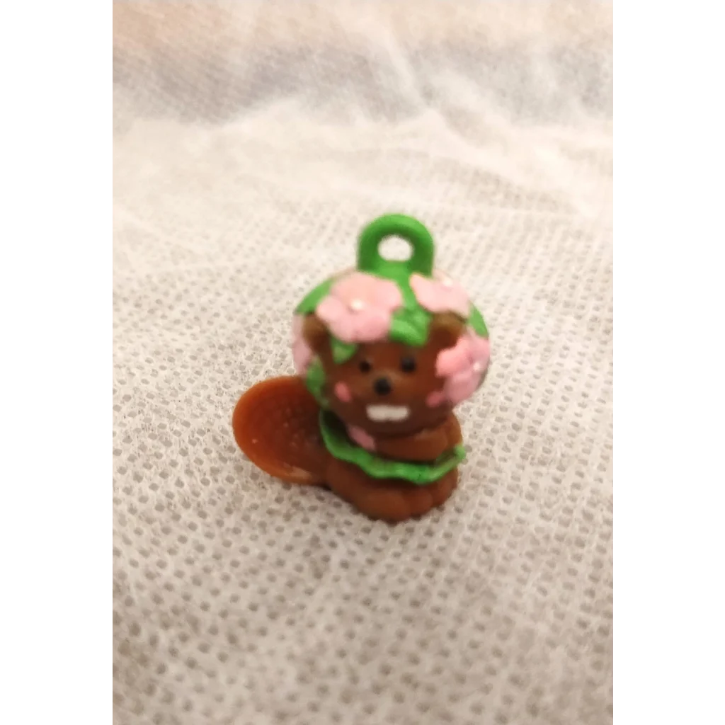 Vintage Charmkins busy lizzie beaver figure with pink flower pot charm