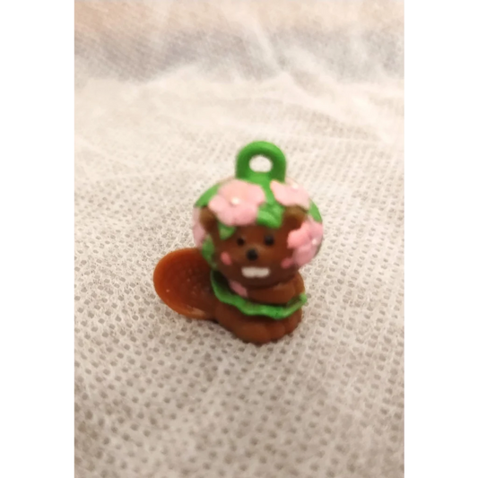 Vintage Charmkins busy lizzie beaver figure with pink flower pot charm