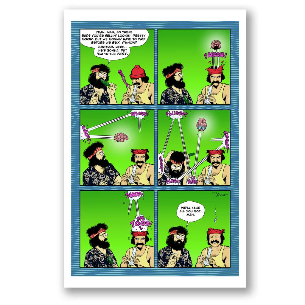 Funny comic strip with Cheech Marin and Tommy Chong smoking from Bob Fingerman set