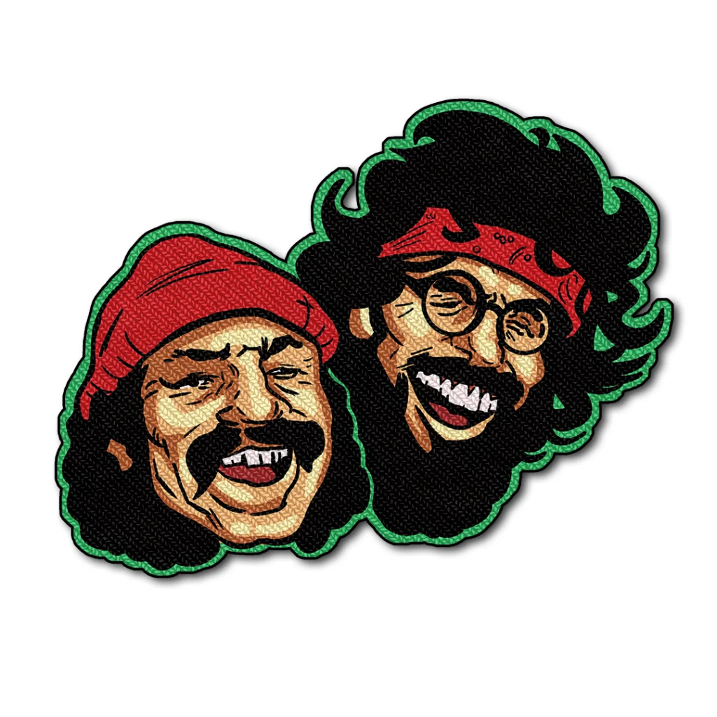 Embroidered patch of Cheech Marin and Tommy Chong faces from the Platinum Edition set