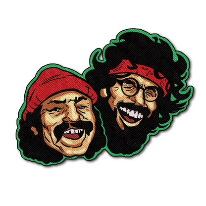 Embroidered patch of Cheech Marin and Tommy Chong faces from the Platinum Edition set