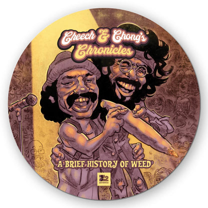 Round coaster with cartoon Cheech Marin and Tommy Chong smoking for Platinum Edition set