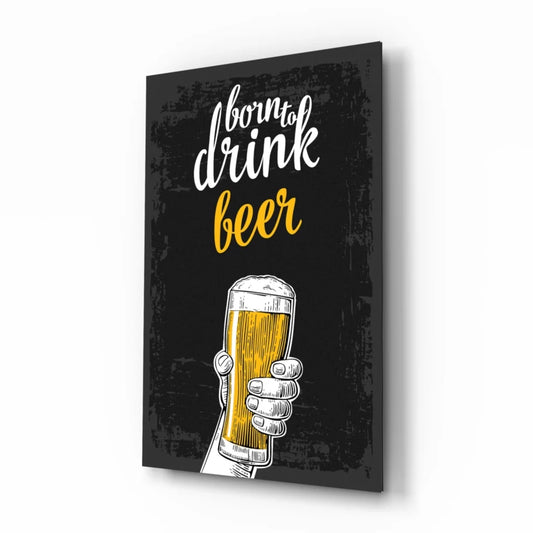 Frothy beer mug on black background in Cheers glass wall art print