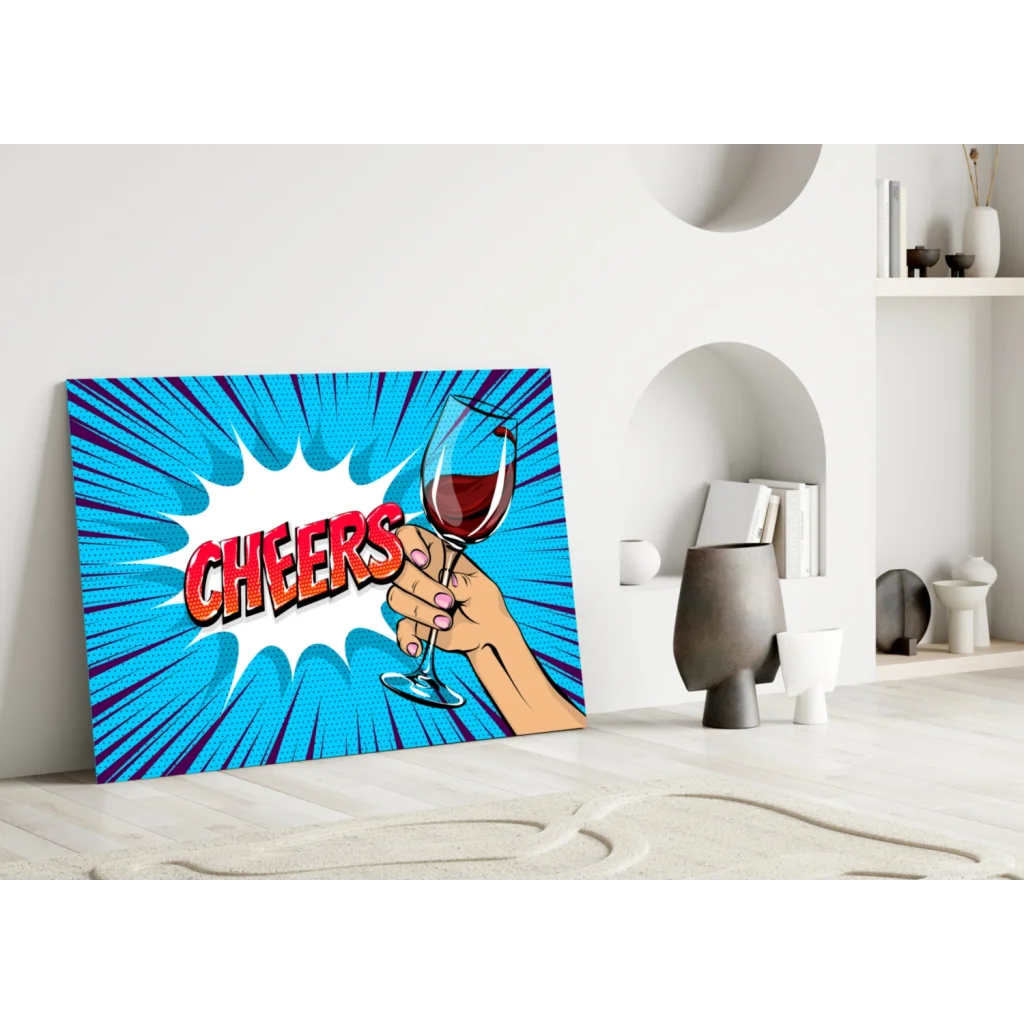 Cheers Pop Art Glass Wall Art Canvas Print | Modern Wall Art Decor | vintageantiquesgifts.com
