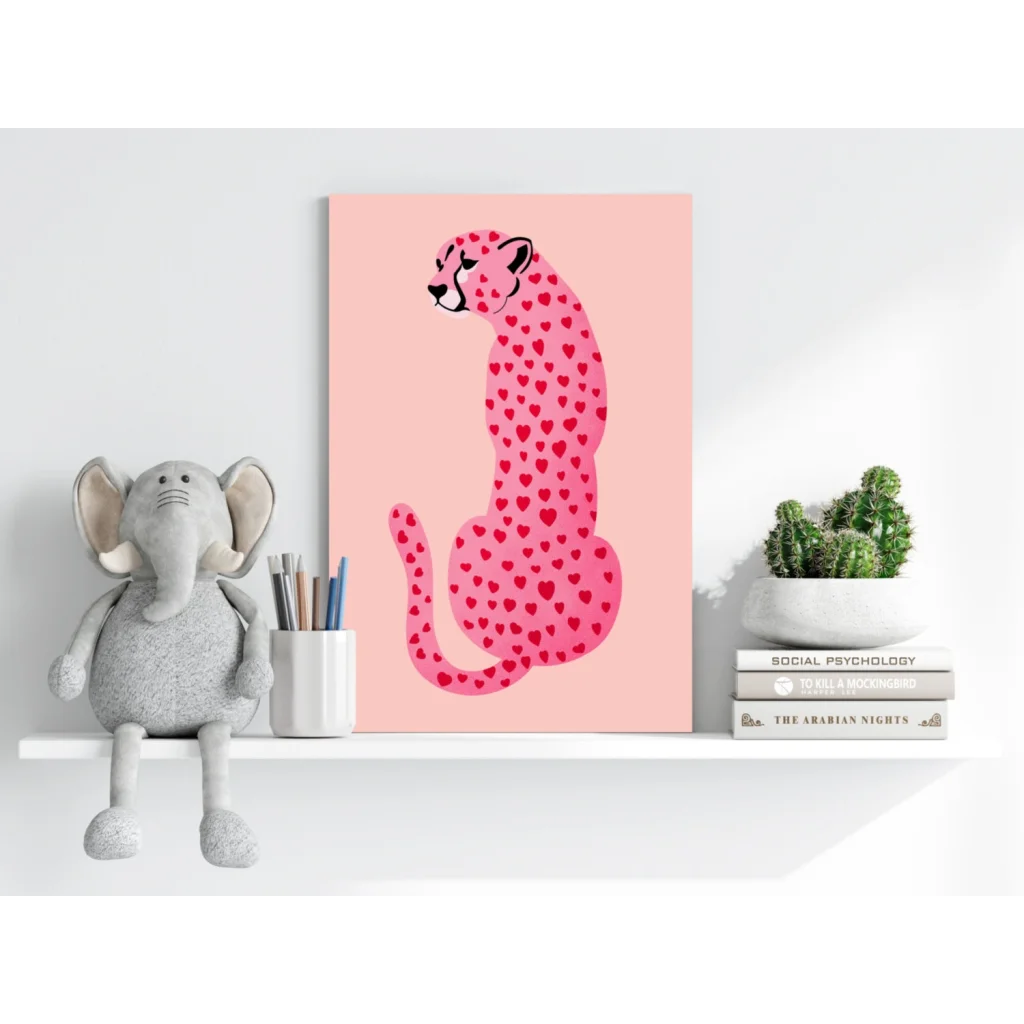 Vibrant cheetah with red hearts on insigne aluminum prints