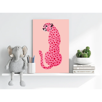 Vibrant cheetah with red hearts on insigne aluminum prints