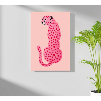 Stylized cheetah with red hearts on pink insigne aluminum print