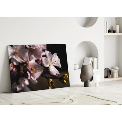 Cherry Blossom Dewdrop canvas wall art with pink blossoms and dewdrops