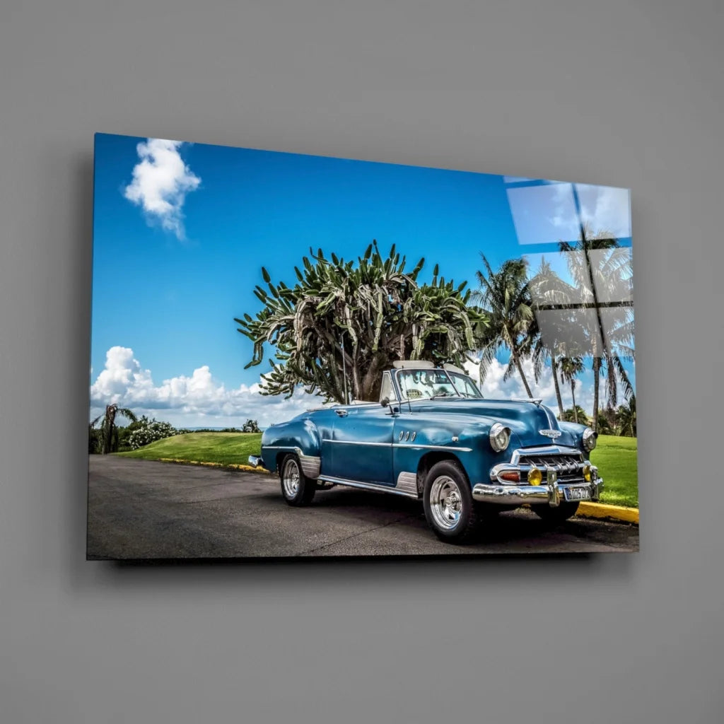 Vintage Blue Convertible Canvas Wall Art Print | Glass Wall Art Print | vintageantiquesgifts.com