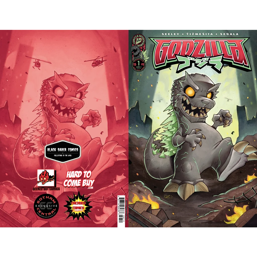 Two-sided Chibi Godzilla comic book showcasing a cute Godzilla in a new Kai-Sei Era