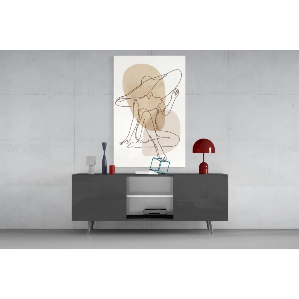 Chic Hat Lady minimalist line art canvas wall art in beige black