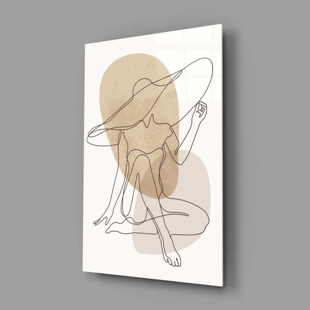 Chic Hat Lady minimalist line art canvas wall art