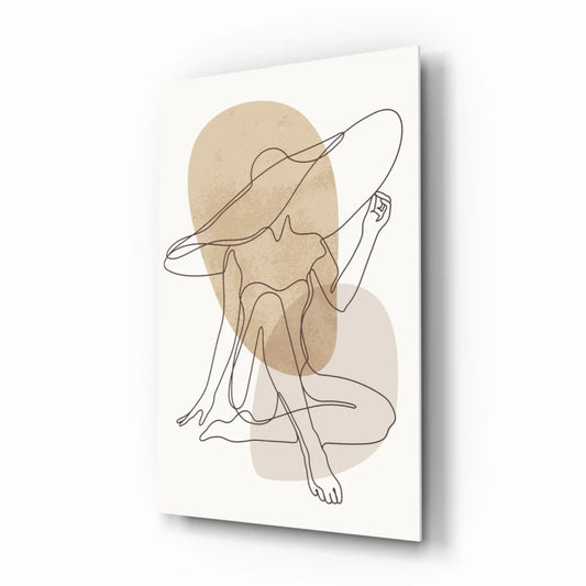 Chic Hat Lady minimalist line art canvas wall art with elegant figure