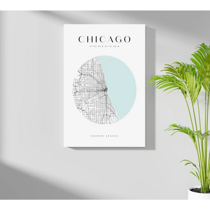 Minimalist Chicago map insigne aluminum print with light blue accent