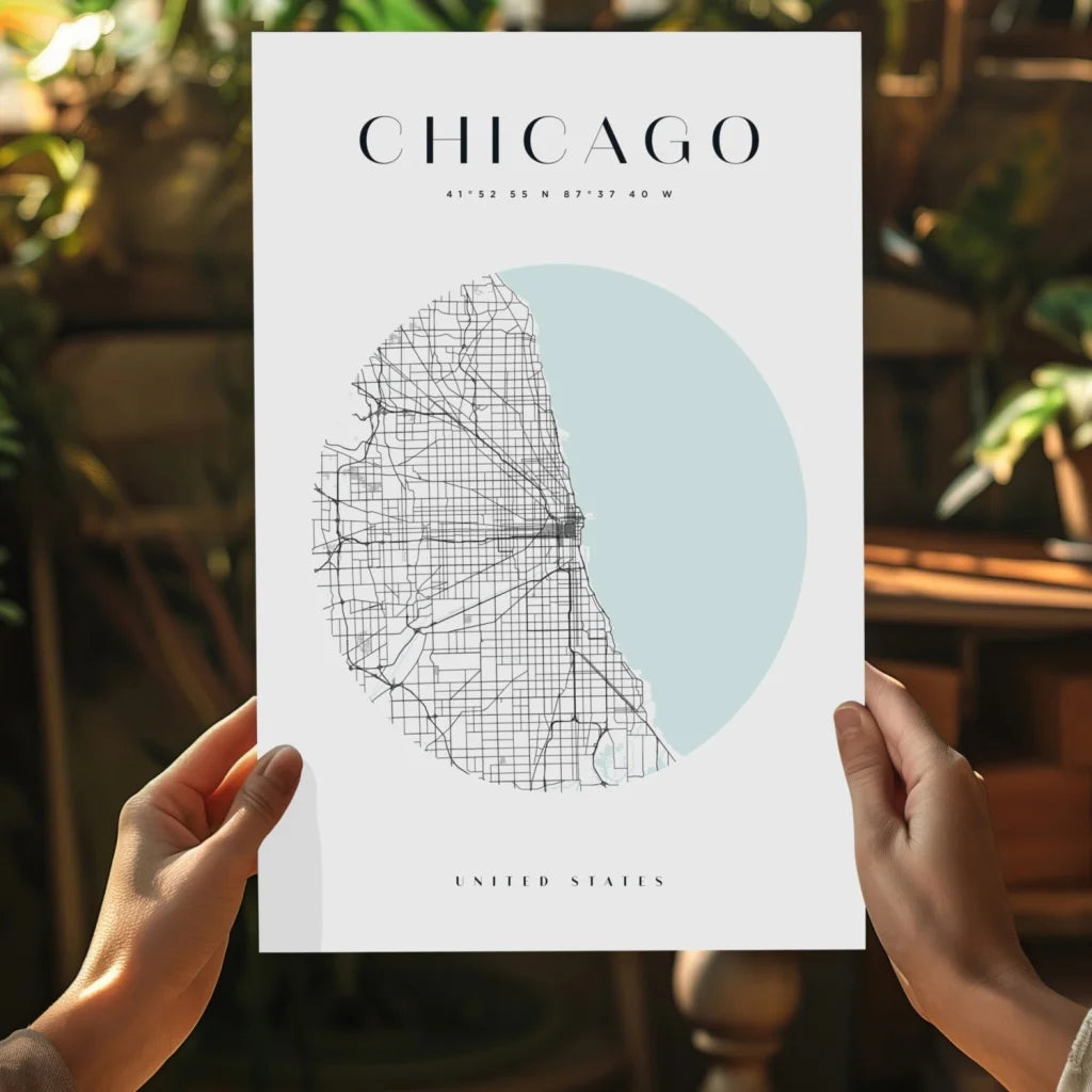 Stunning minimalist Chicago map on insigne aluminum prints