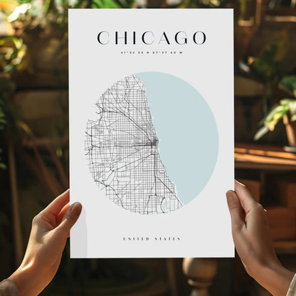 Stunning minimalist Chicago map on insigne aluminum prints